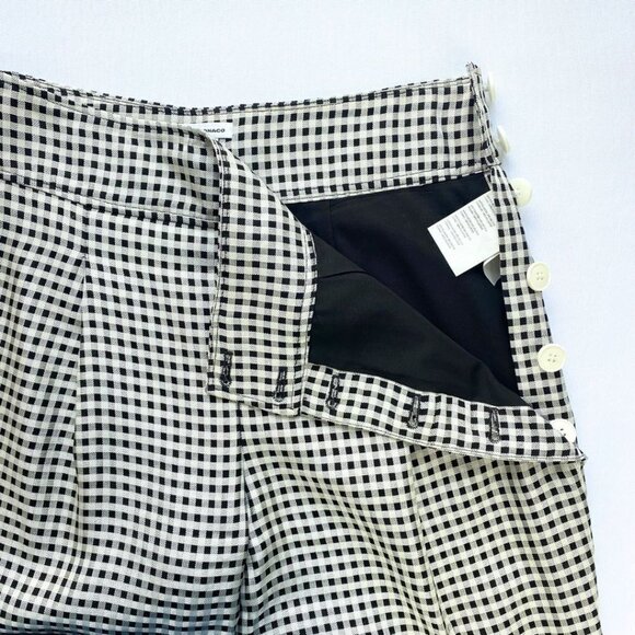 CLUB MONACO BLACK WHITE GINGHAM TAPERED WIDE CROPPED SIDE BUTTON PANTS - 4 - Picture 7 of 10